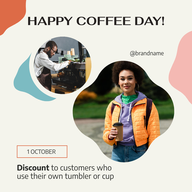 Beautiful Woman Holding Takeaway Coffee Cup Instagram Design Template