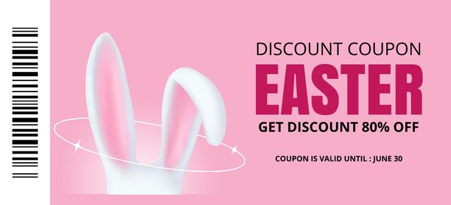 Easter Promo with Cute Bunny Ears on Pink Coupon 3.75x8.25in Πρότυπο σχεδίασης