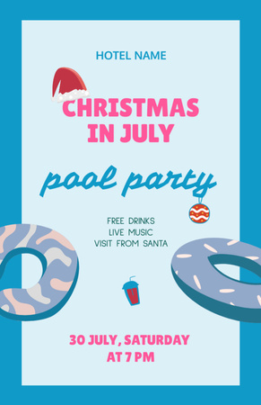 July Christmas Pool Party Announcement in Blue Gifts Flyer 5.5x8.5in Design Template