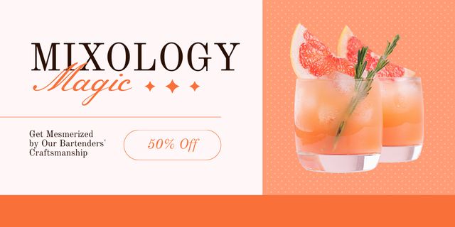 Magic of Mixology Cocktails at Half Price Twitter Design Template