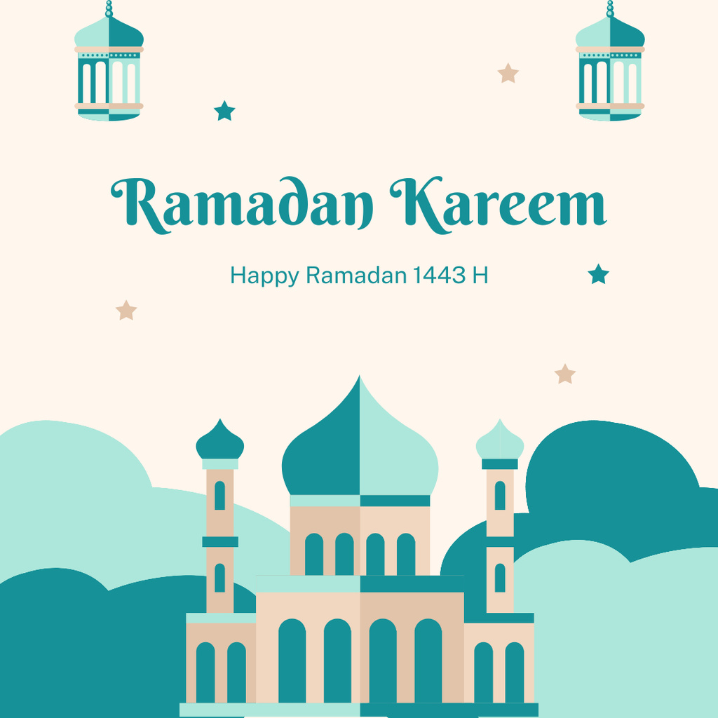 Ramadan Holiday Greeting with Illustration of Mosque Instagram Design Template