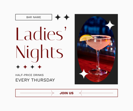 Plantilla de diseño de Oferta de bebidas a mitad de precio en Lady's Night Facebook 