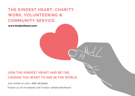 Charity event Hand holding Heart in Red Postcard Design Template