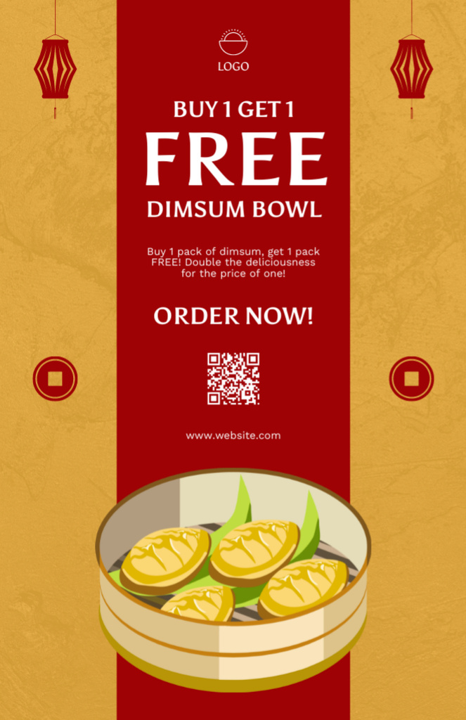Designvorlage Discount Offer for Bowl of Traditional Chinese Dumplings für Recipe Card