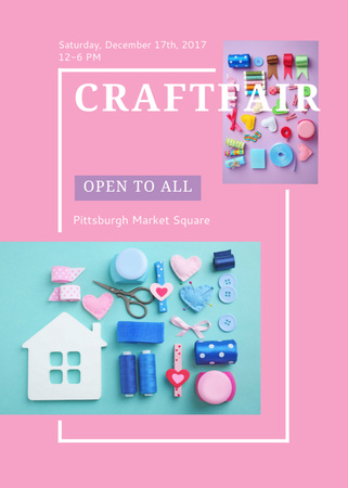 Designvorlage Craft Fair with needlework tools für Flayer
