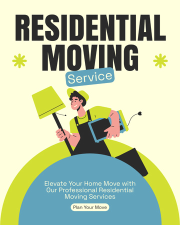 Residential Moving Services Ad with Deliver Carrying Lamp Instagram Post Vertical Design Template