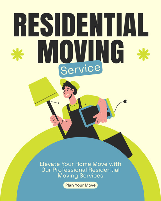 Residential Moving Services Ad with Deliver Carrying Lamp Instagram Post Vertical Tasarım Şablonu