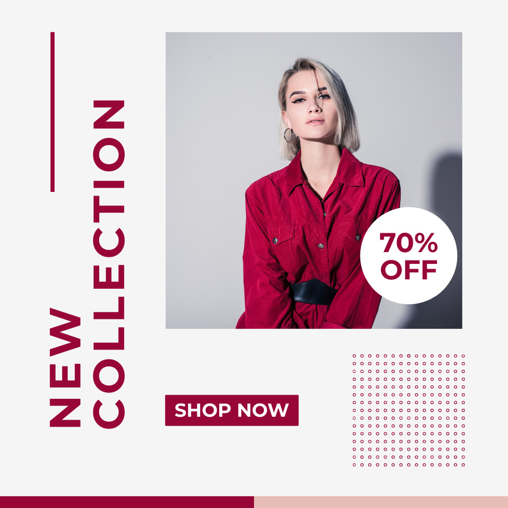 New Fashion Collection with Woman in Red Blazer Instagram Design Template