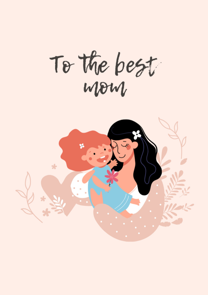 Mother's Day Holiday Greeting to Best Mom Postcard A5 Vertical Design Template