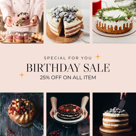 Special Bakery Ad with Birthday Cake At Discounted Rates Instagram Design Template