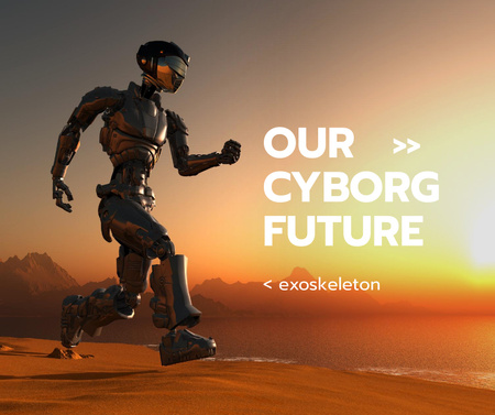 Cyborg in Futuristic World Facebook Design Template