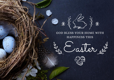 Easter Greeting With Eggs In Nest And Rabbit Postcard A5 – шаблон для дизайну