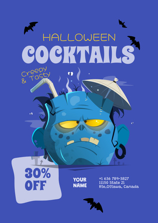 Halloween Cocktails Ad with Cartoon Monster Poster Design Template