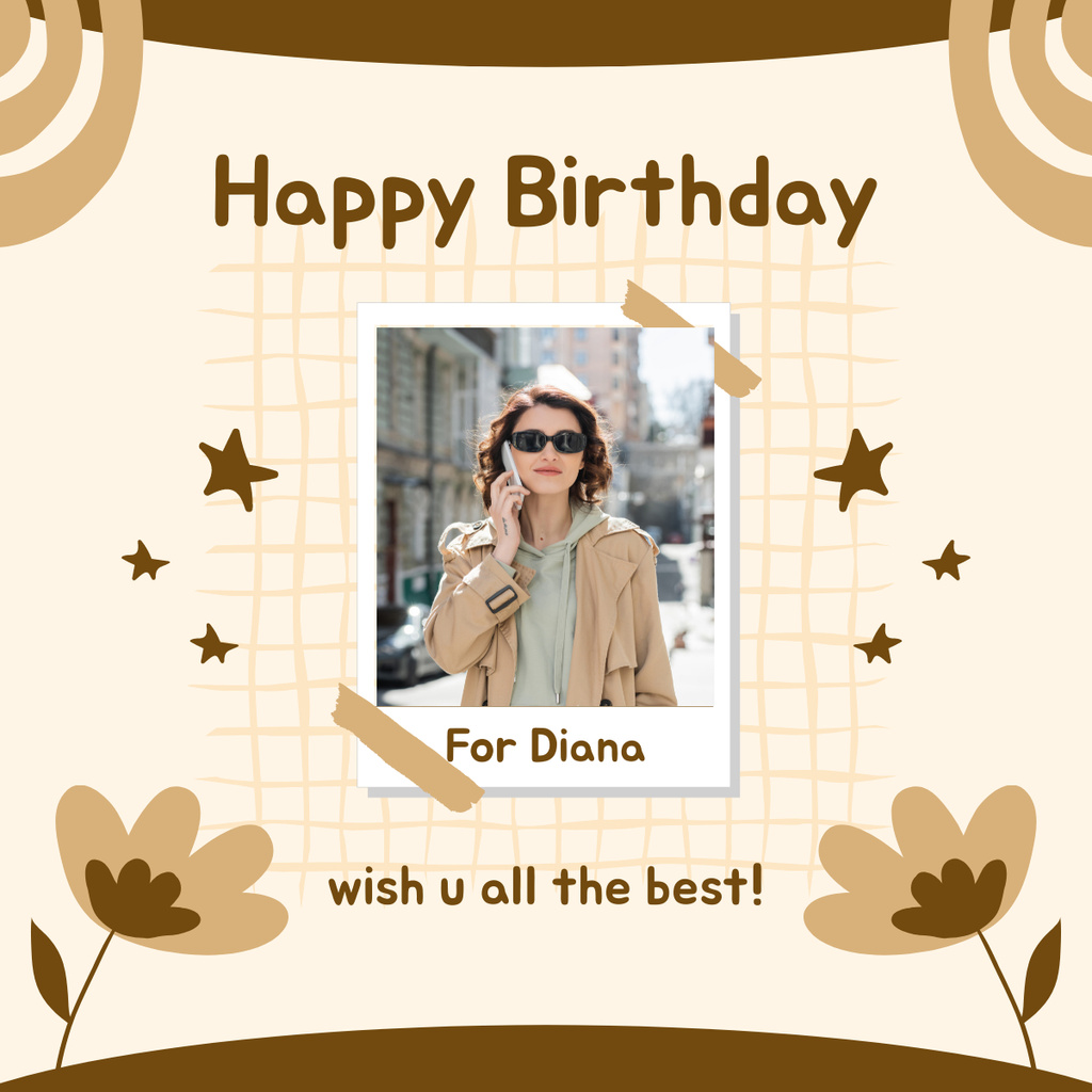 Happy Birthday Greeting Layout with Photo on Sticky Tape LinkedIn post Design Template