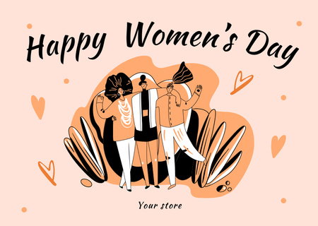 International Women's Day Greeting with Girlfriends Card Design Template