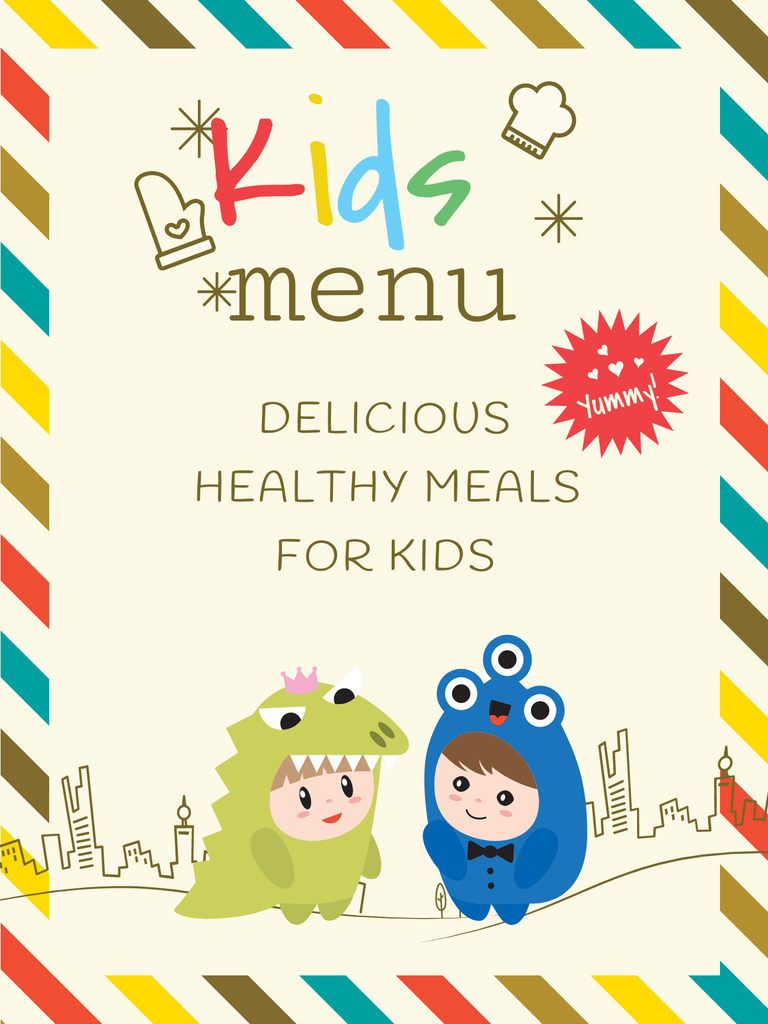 Kids menu offer with Children in costumes Poster US Modelo de Design