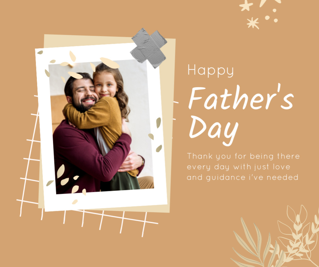 Ontwerpsjabloon van Facebook van Happy Father with Daughter on Father's Day With Greetings In Yellow