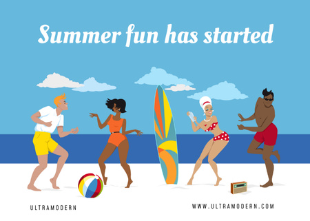 Emberek szórakoznak a strandon nyáron Postcard 5x7in tervezősablon