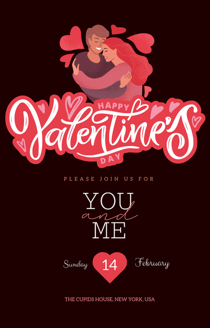 Happy Valentine's Day Greeting With Couple in Pink Hearts Invitation 4.6x7.2in Tasarım Şablonu