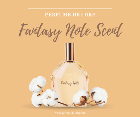 New Scent Announcement with Bottle of Perfume in Orange Facebook Design Template