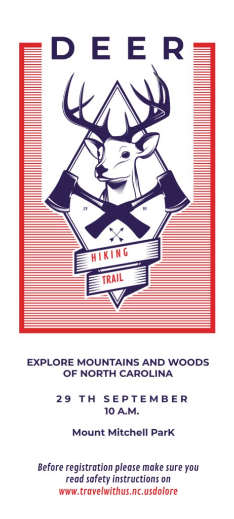Hiking Trail Promotion With Deer Icon in Red Invitation 9.5x21cm Modelo de Design