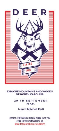 Hiking Trail Promotion With Deer Icon in Red Invitation 9.5x21cm Design Template