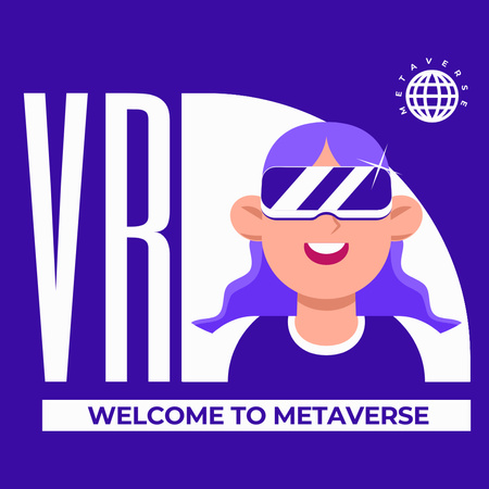 Virtual Reality Ad with Girl in VR Glasses Instagram Design Template