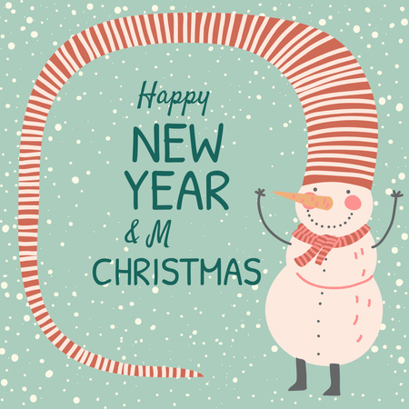 Modèle de visuel Happy New Year and Merry Christmas with Snowman - Instagram AD