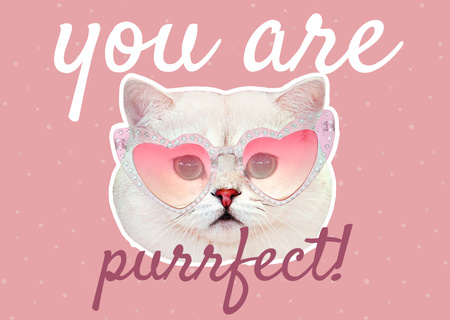 Hyvää ystävänpäivää söpön kissan kanssa aurinkolaseissa Card Design Template