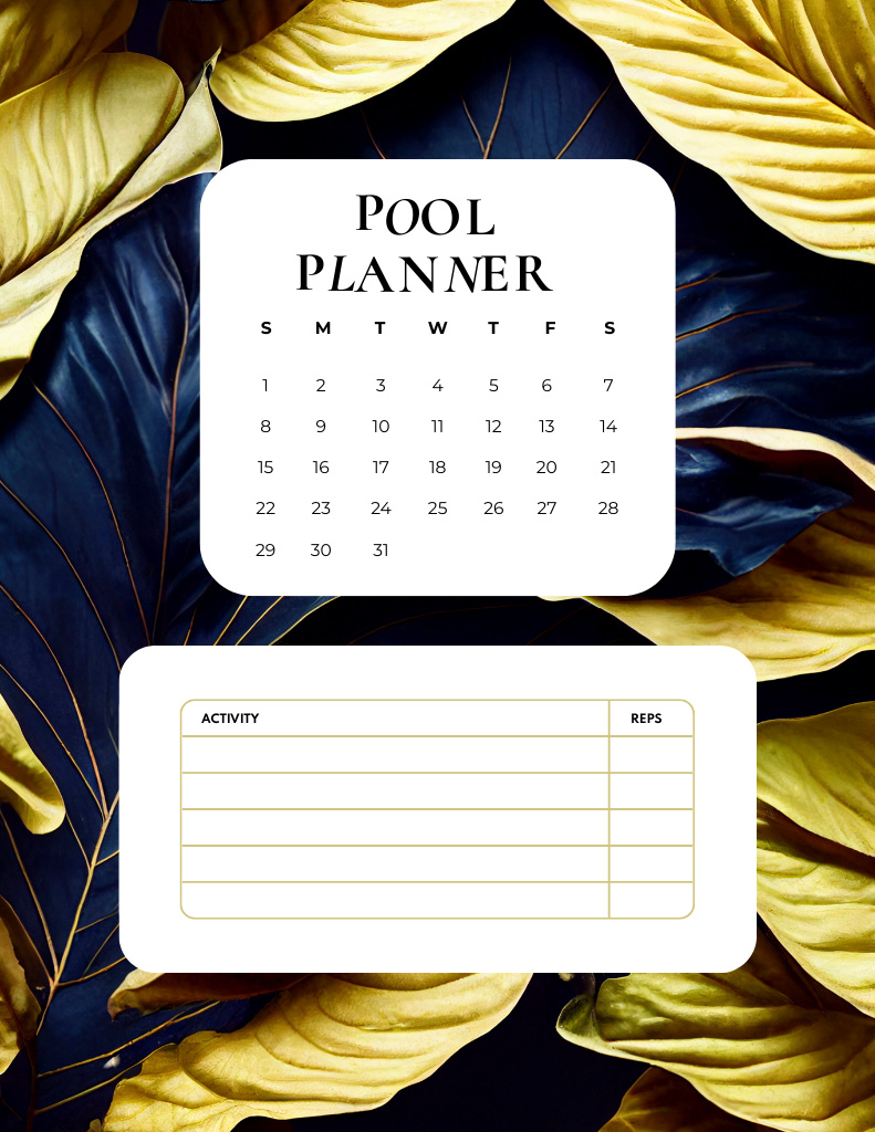 Pool Monthly Planner Notepad 8.5x11in Tasarım Şablonu