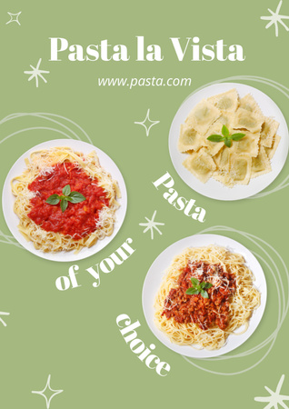 Italian Restaurant Ad with Traditional Dishs on Green Poster A3 Modelo de Design