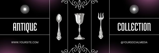 Antique Collection Of Cutlery Offer With Ornaments Twitter Modelo de Design