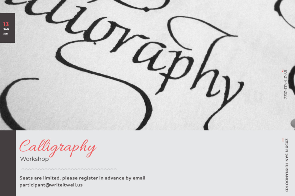 Modèle de visuel Calligraphy workshop Annoucement - Gift Certificate