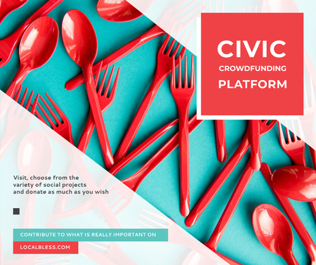Crowdfunding Platform Red Plastic Tableware Facebook Design Template