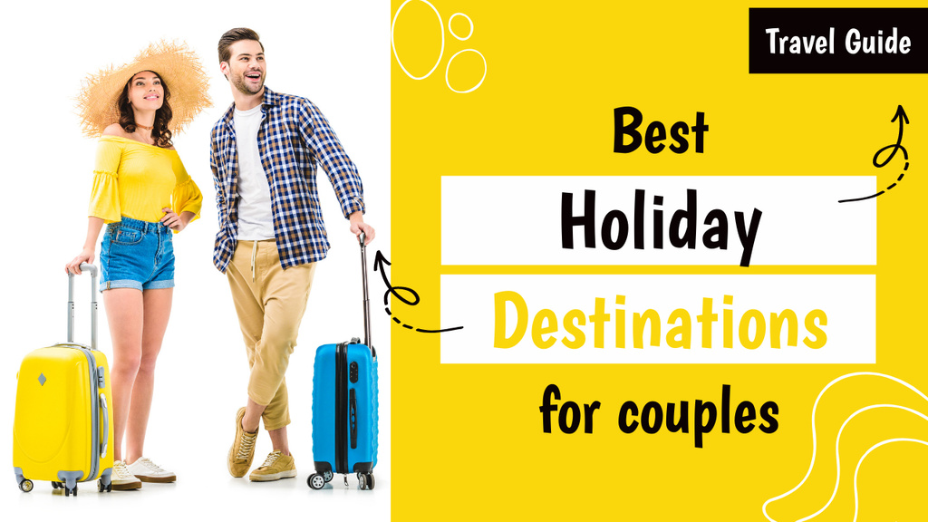 Travel Guide with Happy Couple with Suitcases Youtube Thumbnailデザインテンプレート