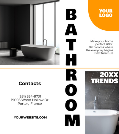 Perfektní Koupelnové Doplňky A Nábytek Propagace V Bílé Brochure 9x8in Bi-fold Šablona návrhu