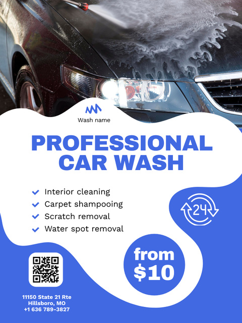 Professional Car Wash Services Poster US Πρότυπο σχεδίασης