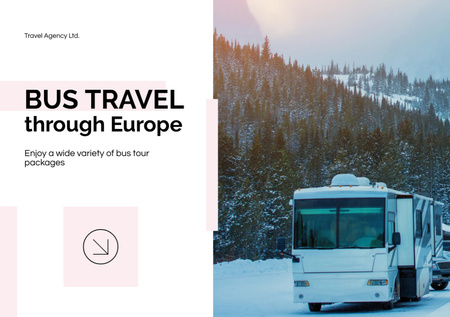 Family-friendly Bus Travel Tour Announcement Through Europe Flyer A5 Horizontalデザインテンプレート