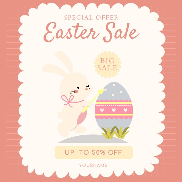 Special Offer for Easter Sale with Cute Bunny and Colored Egg Instagram Tasarım Şablonu
