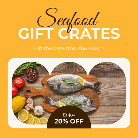 Offer of Discount with Fresh Fish on Wooden Board Instagram Design Template