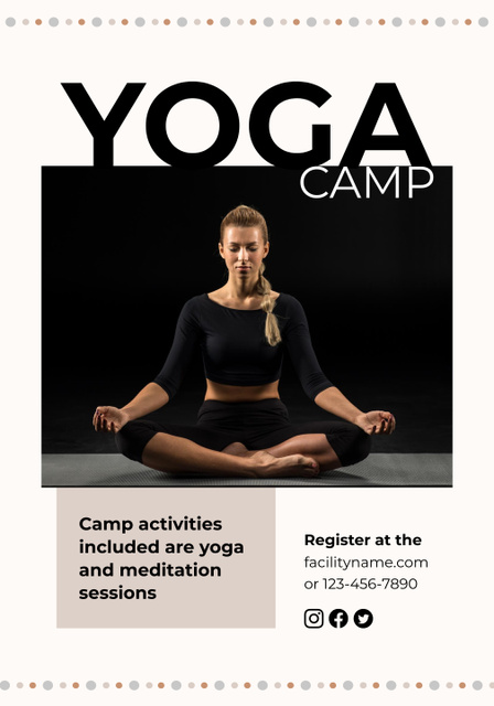 Platilla de diseño Ad of Yoga Camp with Woman in Lotus Pose Poster 28x40in