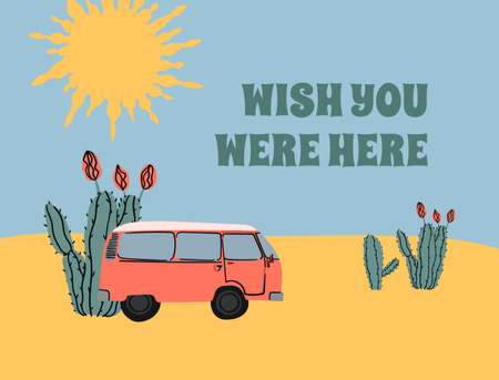 Cute Phrase with Bus in Desert Postcard 4.2x5.5in Design Template