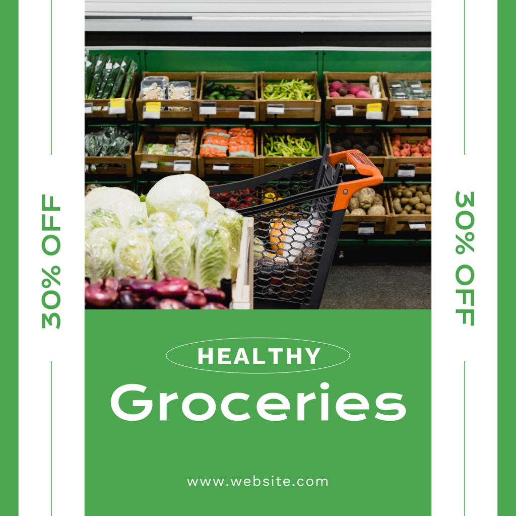 Healthy Groceries Sale Offer In Green Instagram Modelo de Design