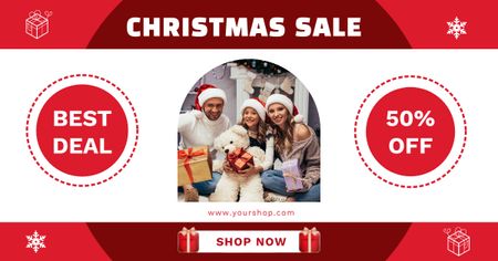 Happy Family with Gifts at Home on Christmas Offer Facebook AD Design Template