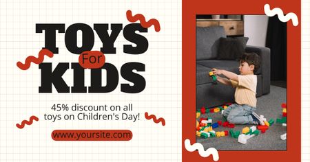 Desconto em brinquedos no Dia Especial das Crianças Facebook AD Modelo de Design