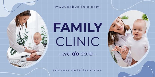Ontwerpsjabloon van Twitter van Little Baby on Checkup in Family Clinic