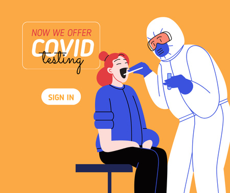 Ontwerpsjabloon van Facebook van aanbod coronavirus testen met meisje in de kliniek