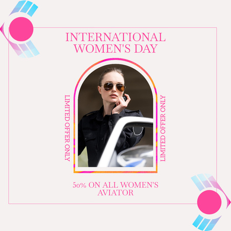 Designvorlage Stilvolle Frau mit Sonnenbrille am Internationalen Frauentag für Instagram