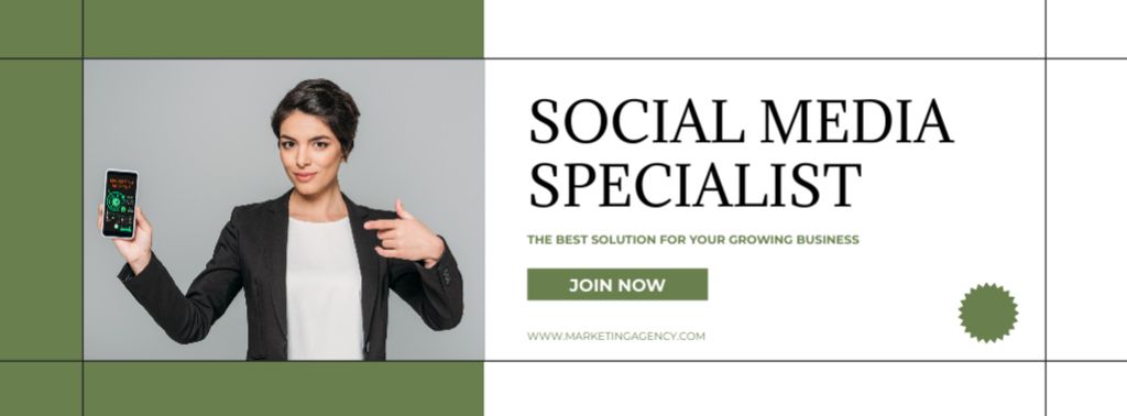 Competent Social Media Specialist Service Offer Facebook cover Modelo de Design