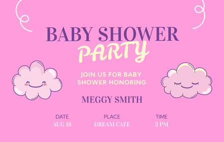 Designvorlage Baby-Dusche-Party-Mitteilung mit Wolken für Invitation 4.6x7.2in Horizontal